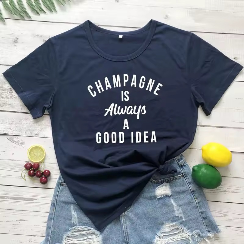 Navy Graphic Tee - "Champagne is Always a Good Idea"